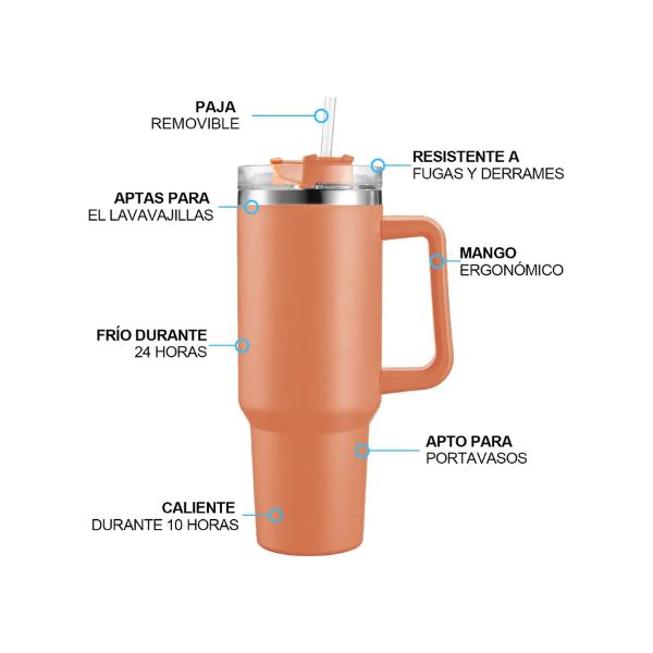 Vaso Térmico De 40oz - Naranja - Imagen 2