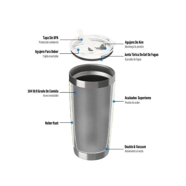 Vaso Térmico de 20 oz - Crema - Imagen 3