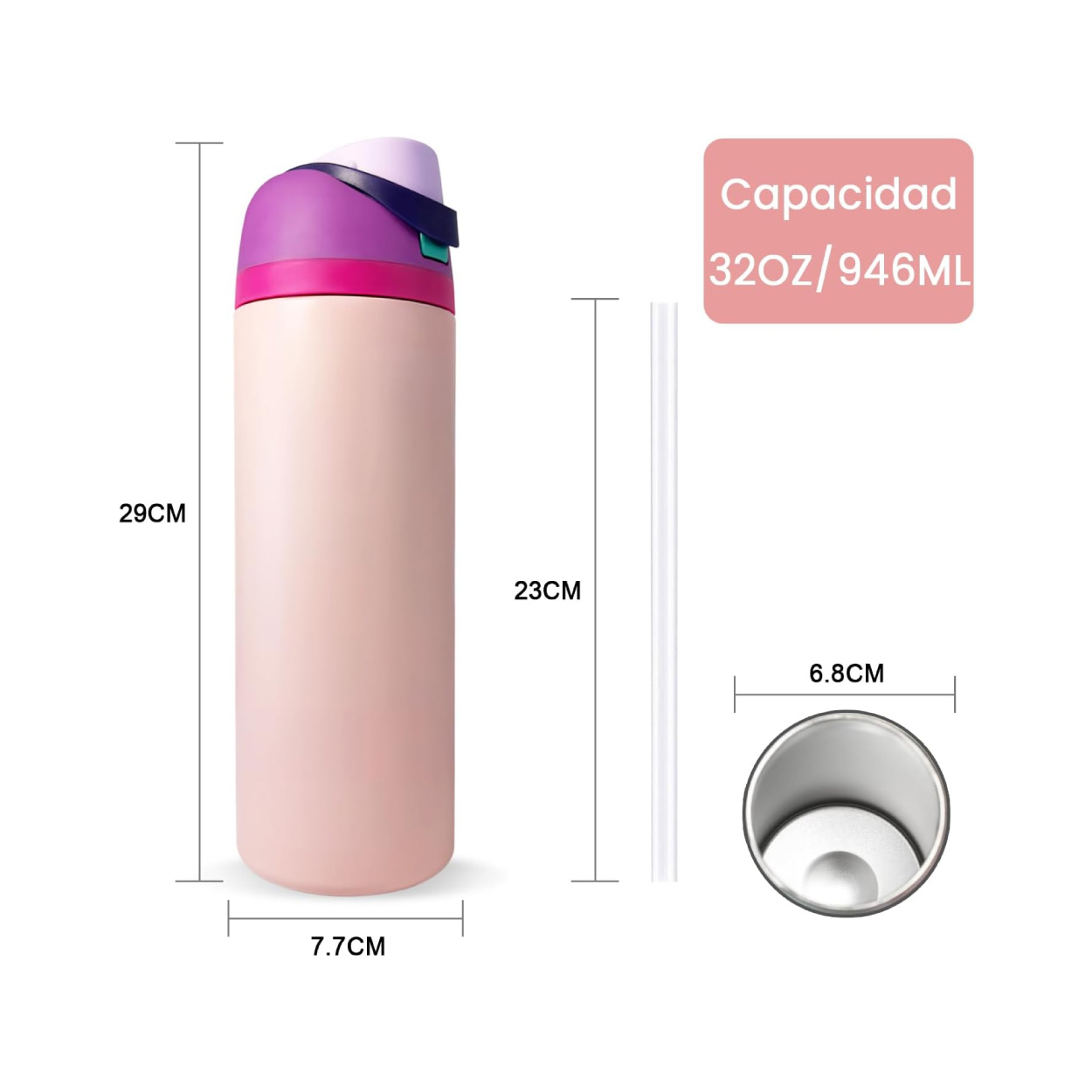 Termo Acero Inoxidable 32 Oz Rosa - Imagen 4