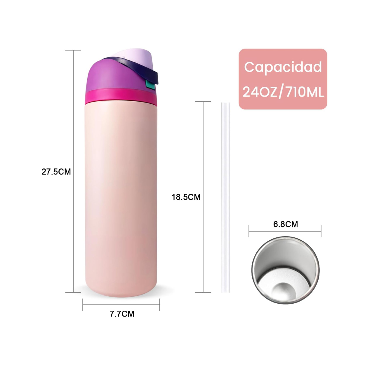 Termo Acero Inoxidable 24 Oz Rosa - Imagen 4